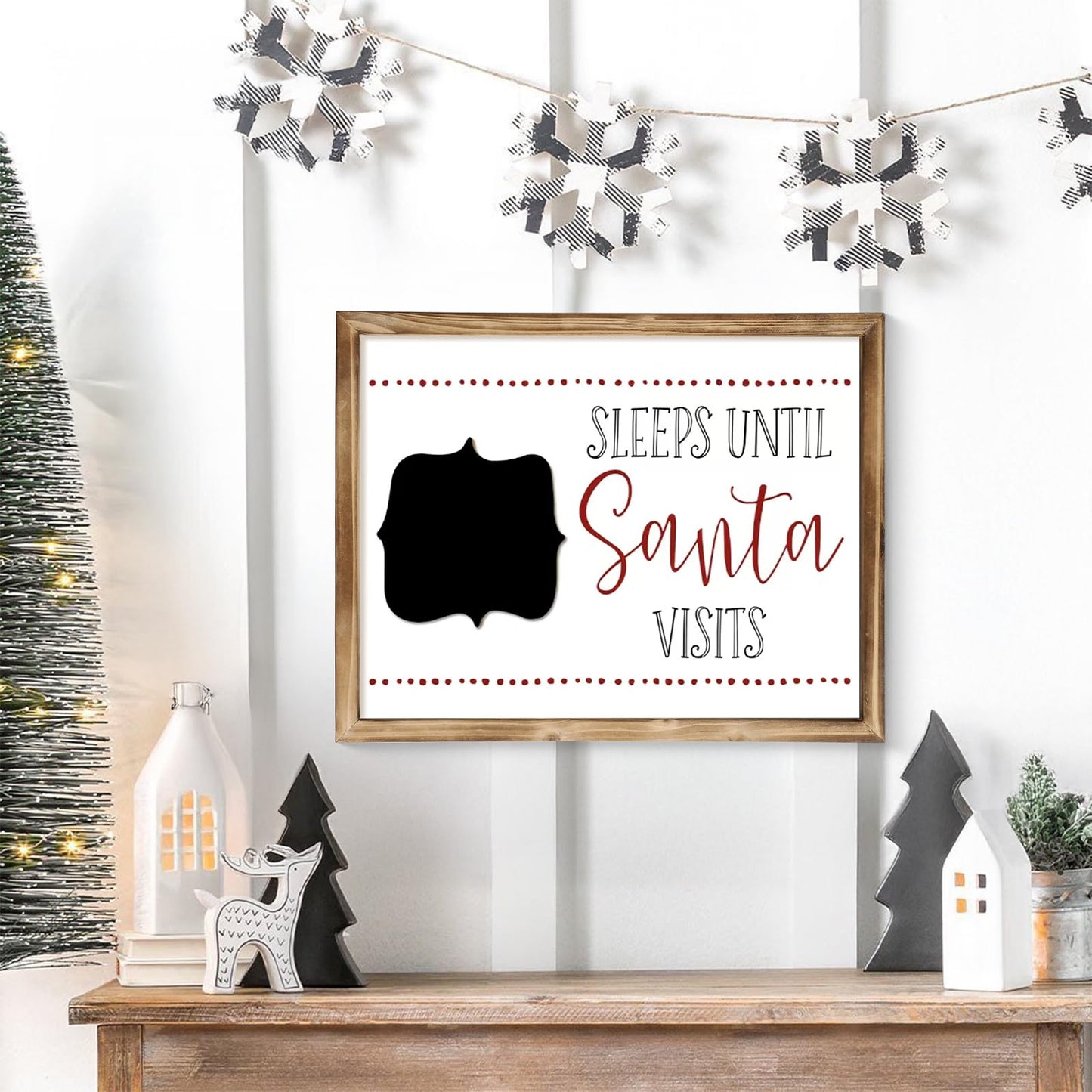 MACVAD Merry Christmas Sign with Countdown Chalkboard for Home Indoor Decorations, 14" Rustic Farmhouse Merry Christmas Block Wooden Sign with Erasable Chalkboard for Mantel, Wall & Tabletop
