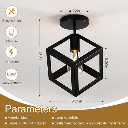 Modern Black Flush Mount Ceiling Light Fixture, Metal Frame Light Fixture,Farmhouse Light Fixture for Entryway Porch Hallway Stairway Garage Living Room Dining Room Balcony