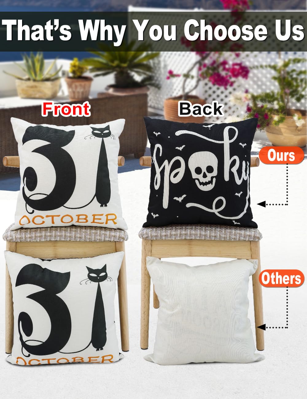 Halloween Decorations Set Of 4 Double-Sided Print Pillow Covers 18" x 18", with 8 Cute Halloween Decor Patterns, Elegant Invisible Zipper, Soft Linen Throw Pillow Covers for Outdoor & Indoor Use