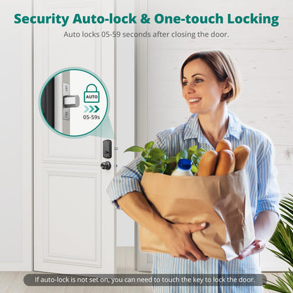 Keyless Entry Door Lock with Handle Set - Fingerprint Door Locks, Electronic Keypad Deadbolt, Smart Locks for Front Door, Auto-Lock & One Touch Locking, Easy Installation - Satin Nickel