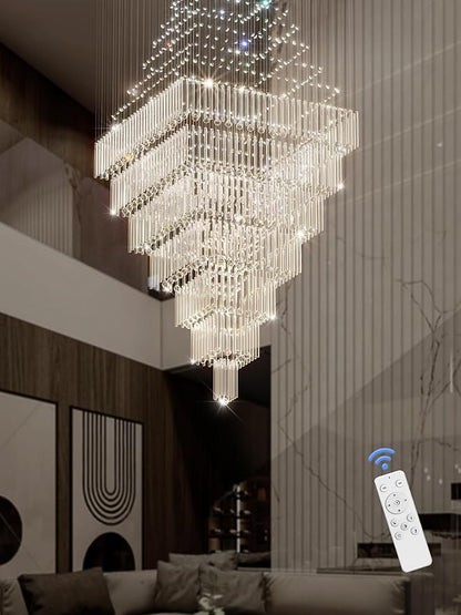 Flashing God D59''X H120'' Extra Large Chandeliers for High Ceilings Crystal Raindrop Chandeliers Large Villa Chandelier Entrance Foyer Crystal High Ceiling Light LED Dimmable 2700K-6000K Quadrate