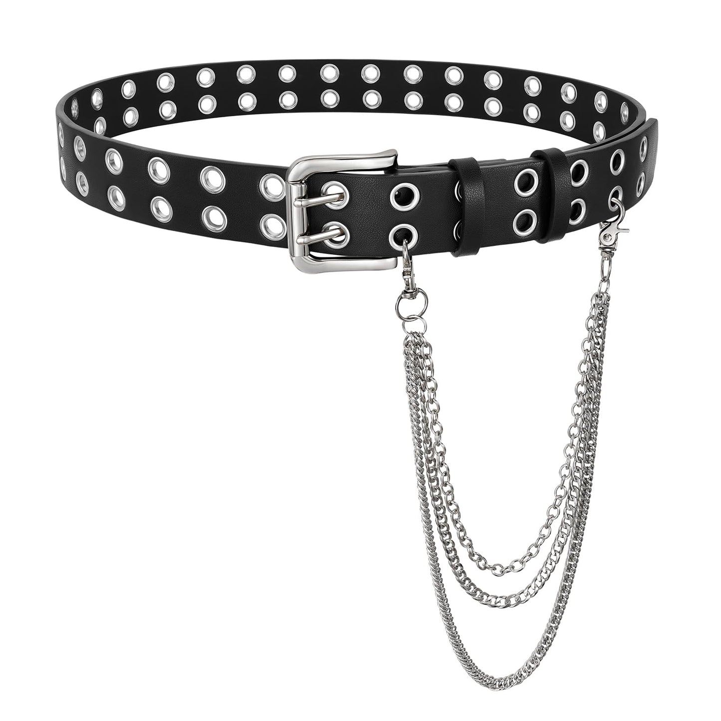 BELTROAD Double Grommet Studded Belt with Detachable Chain Goth Belt for Men Women Punk Rock Metal for Jeans Pants