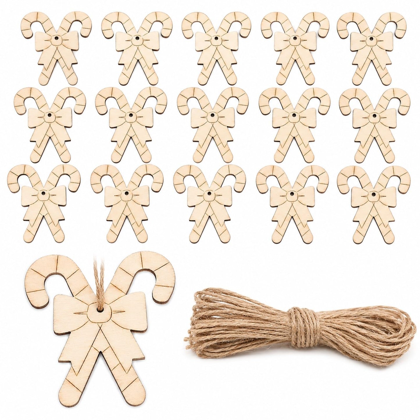 LOGOFUN 20PCS Wooden Candy Cane Cutouts Christmas DIY Ornaments Blanks