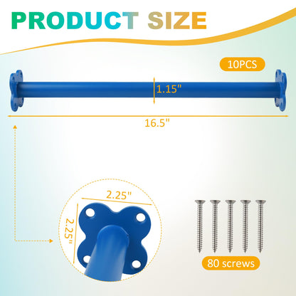 10 Pack Steel Monkey Bars Ladder Rungs, 16.5 Inch Blue Whit Screws, Hardware Kit for Backyard Playground Swing Set & Indoor Outdoor Climbing Equipment (Blue)