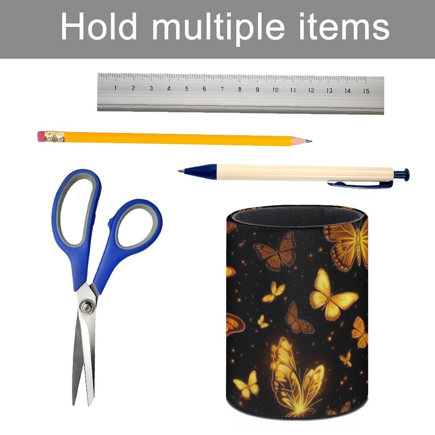 UTRSIFB Pen Holder Leather Pencil, Holder Cup Makeup Brush Storage Organizer, Waterproof Multifunctional Office Supplies Butterflies Art