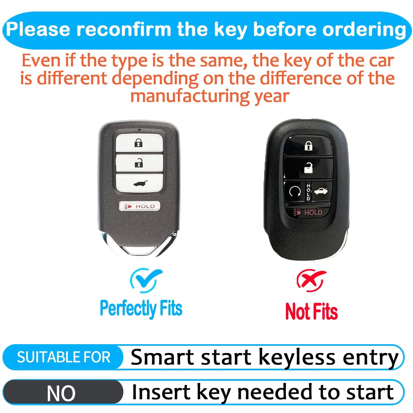 Tukellen for Honda Leather Key Fob Cover with Keychain Compatible with Honda Accord Civic Fit Pilot Odyssey CRV Clarity CRZ HRV Ridgeline EX EX-L 4 Buttons-Black