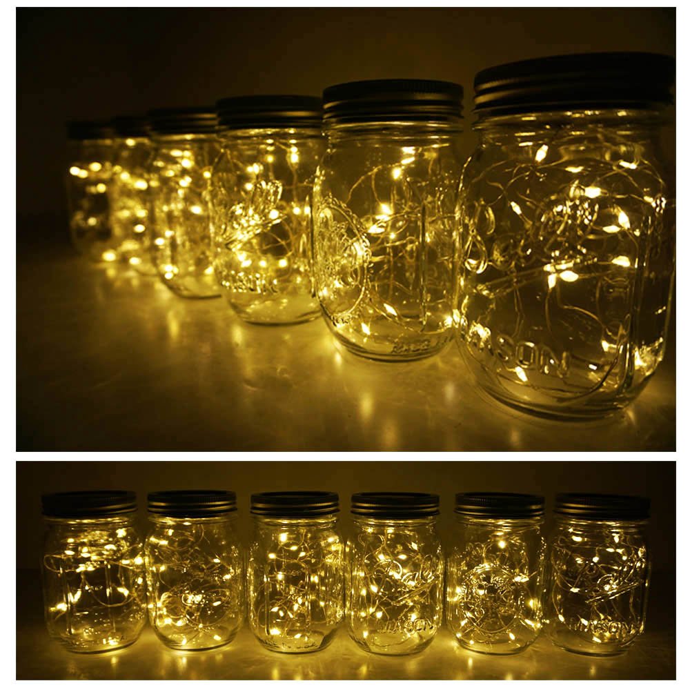 Decorman Solar Mason Jar Lid Lights, 6 Pack 10 LED Waterproof String Fairy Star Firefly Jar Lids Lights for Patio Garden Yard Lawn Party Wedding Christmas Decoration(Jars & Hangers Not Included)