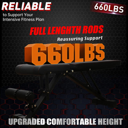 Weight Bench Adjustable Strength Training Workout Benches Foldable Work Out Incline Bench Set for Home Gym Weight Lifting Dumbbell Exercise Full Body Workout with Resistance Rope