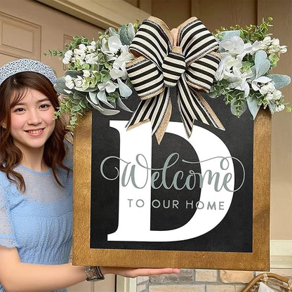 16'' Personalized Last Name Welcome Sign, Door Wreaths for Front Door Outside, Spring Wreath for Front Door Decor, Farmhouse New Home Gifts for Home (D)