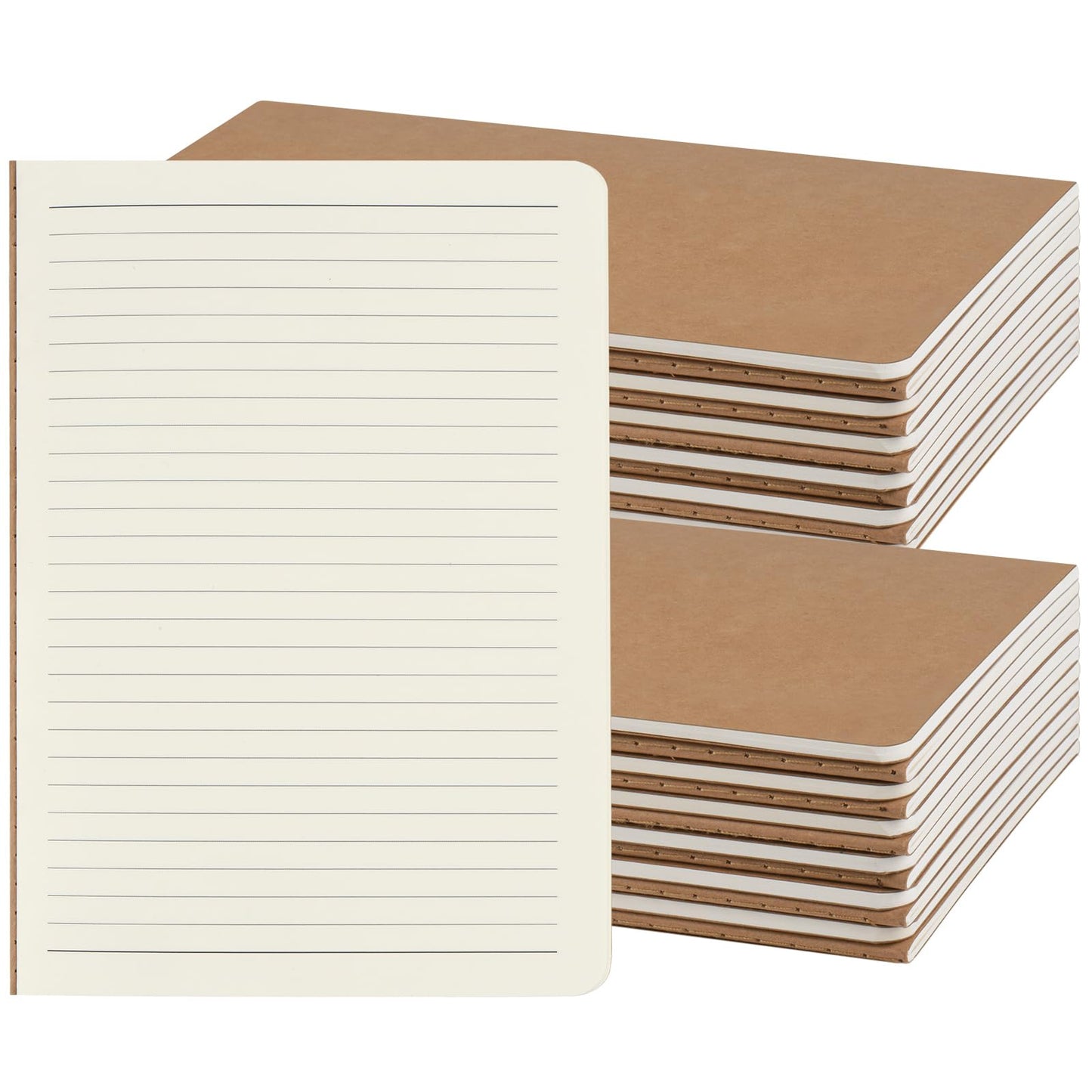 ZCZN 24 Pack A5 Kraft Notebooks Bulk, 8.15x5.5 Inches Lined Paper Journaling Notebooks, Notebooks for Work, Composition Notebooks for School, Journal Notebooks for Office, 60 Pages