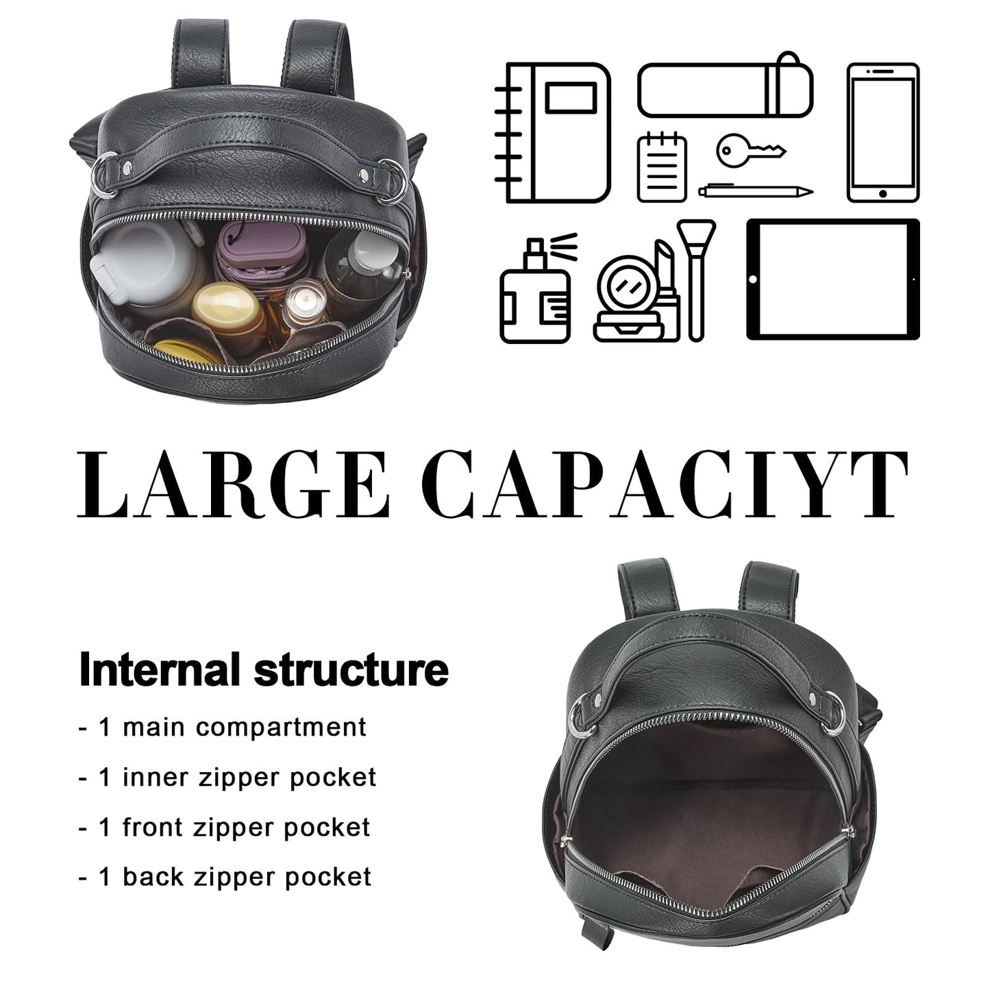 CLUCI Mini Backpack Purse for Women Fashion Leather Small Backpacks Ladies Shoulder Backpack Convertible Handbags Black