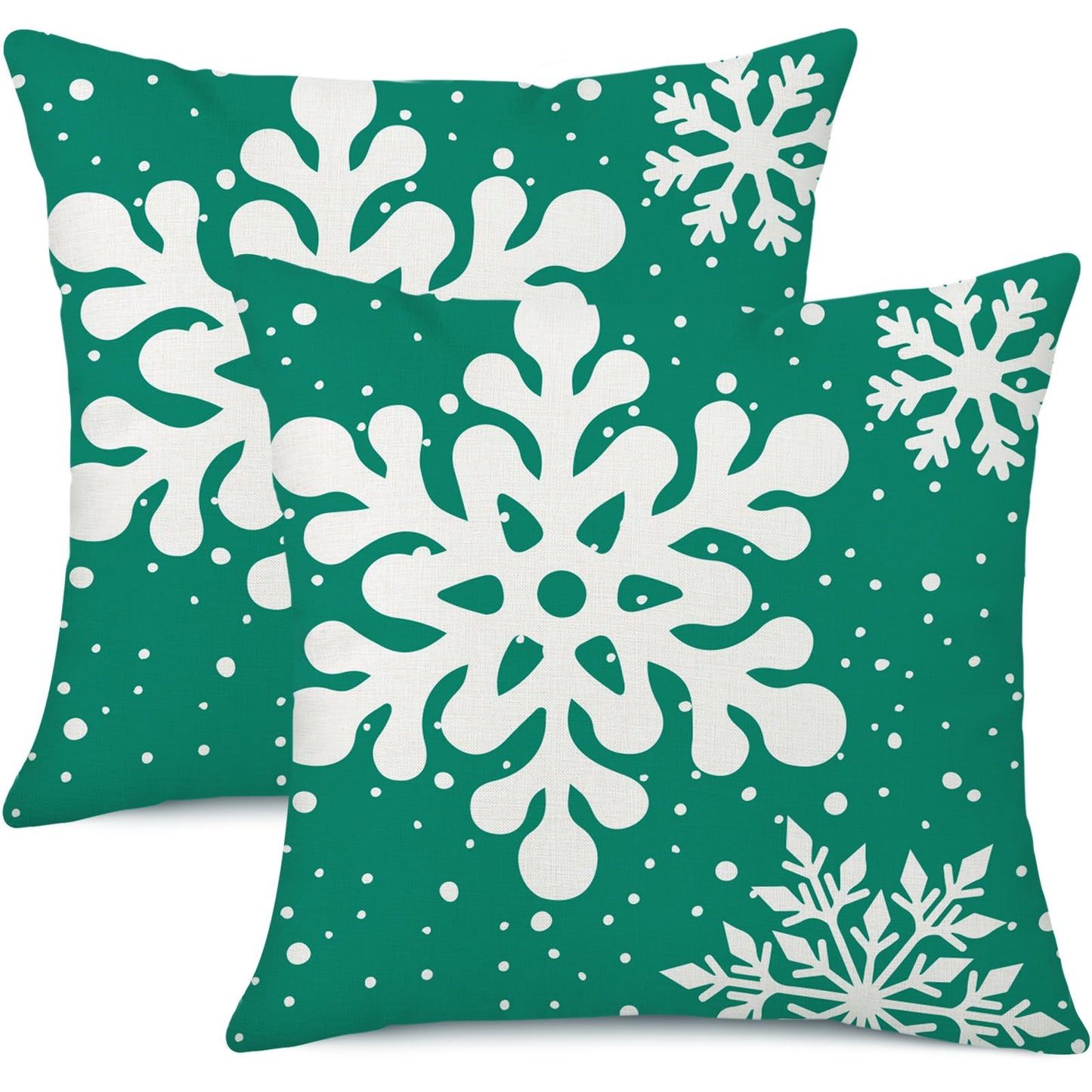 Gujiahone Green Christmas Pillow Covers 18x18 Inch Set of 2 Snowflakes Linen Square Winter Holiday Decoration Cushion Case for Sofa Couch Bed Living Room (Green)