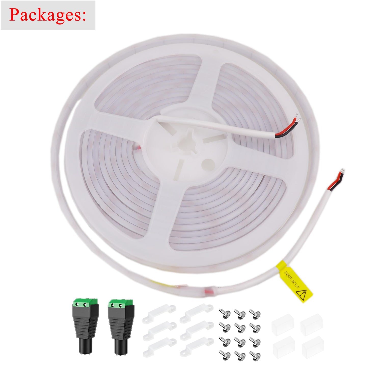 LEDENET COB LED Strip Lights Waterproof IP67 White 6000K DC12V 16.4ft/5m 480LEDs/m CRI94 Dotless LED Rope Lights for Living Room Cabinets Outdoor DIY Lighting