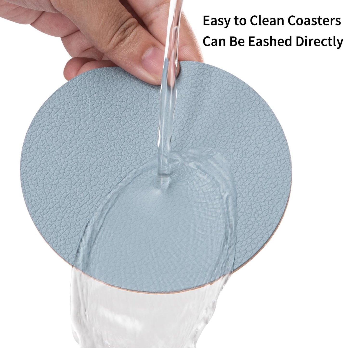 Chitomars Faux Leather Coasters Set of 12, Dual Sided for Coffee Tabletop Protection, Non-Slip Washable Cup Coasters (Beige Yellow Light Blue)