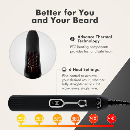 Aberlite EDC - Men's Professional Heated Beard Straightening Brush and Grooming Tool (for 0.5 inch plus Beards) (Black)