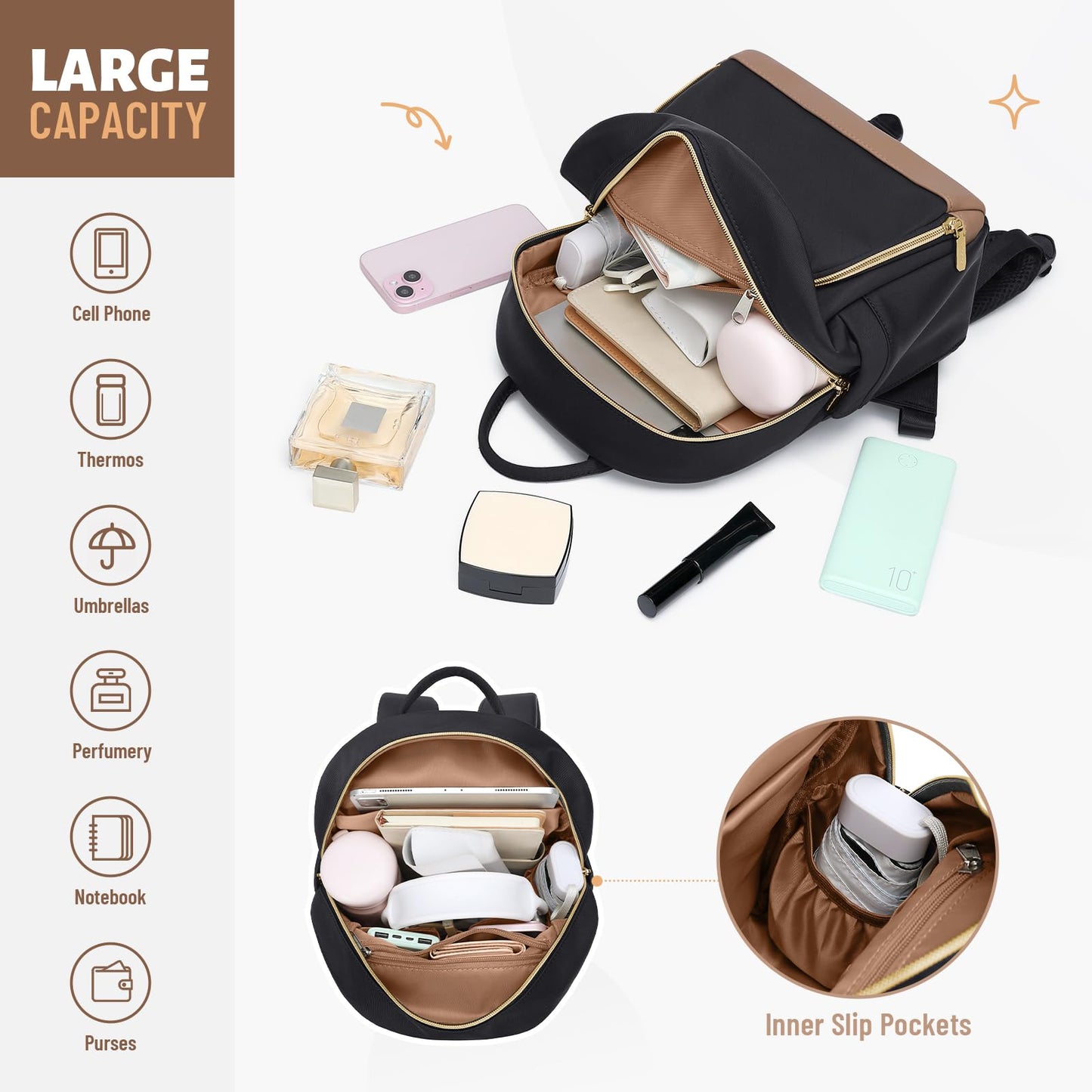 MDODO Small Backpack for Women Lightweight Stylish Mini Backpack Daypack Purses Cute Bookbag for Casual College Travel Daily,fit 10.9Inch iPad,Black