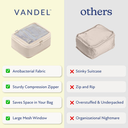 VANDEL Space-Saving Compression Packing Cubes for Kids + Women, Compressible Carry On Suit Case Organizer Luggage Kids Packing Cubes for Baby Bag Organizer Pouches for Luggage, Treavel Suitcase Cube