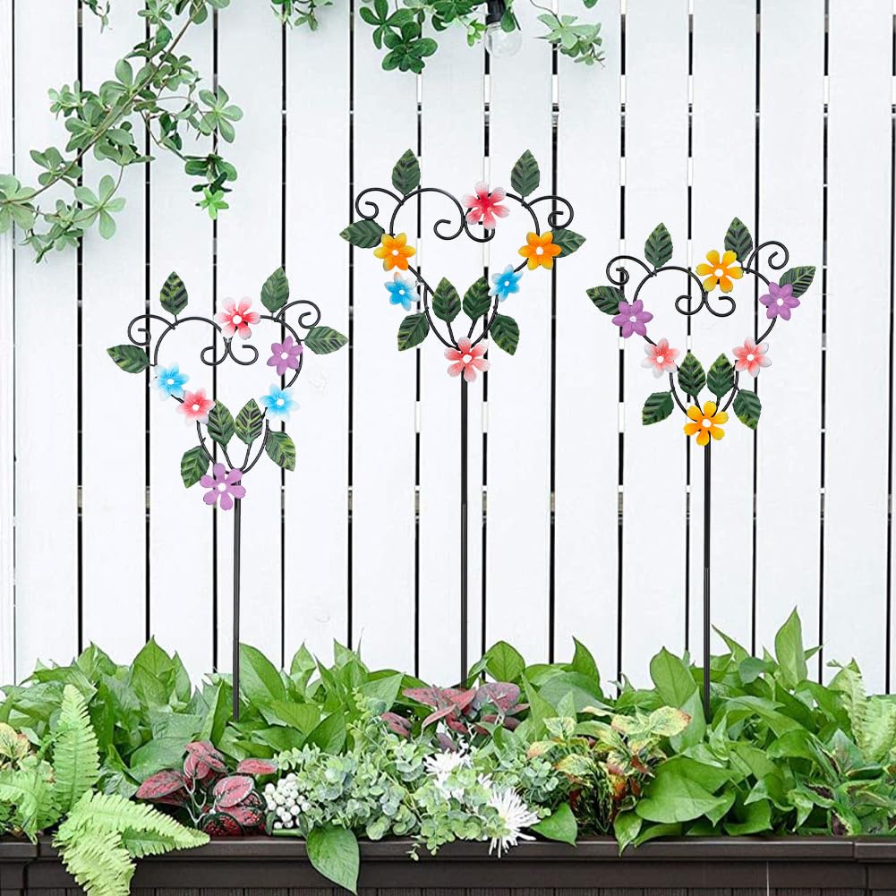 SATHGA Metal Flowers Decorative Garden Stakes, 22.1 ''H Heart Shape Metal Flowers for Outside Yard Art Garden Stakes,Spring Outdoor Decor Housewarming Present for Women Mom Grandma