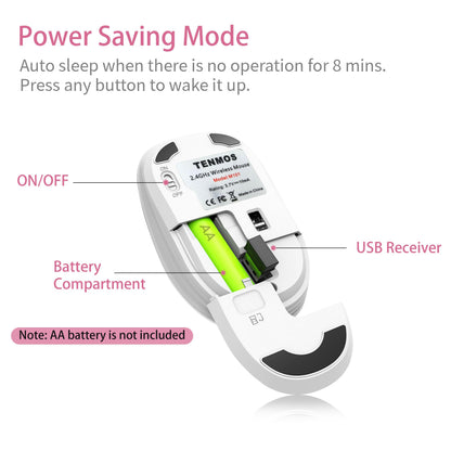 TENMOS M101 Wireless Mouse Cute Silent Computer Mice with USB Receiver, 2.4G Optical Wireless Travel Mouse 1600 DPI for Laptop, Notebook, PC, Computer (Butterfly)