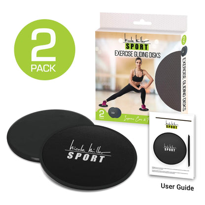 Nicole Miller Exercise Sliders for Fitness Workout [2PK], Double Sided Gilder Strength Slides Discs Work Smoothly on Any Surface for Stretch Strength Core Exercise (Black)