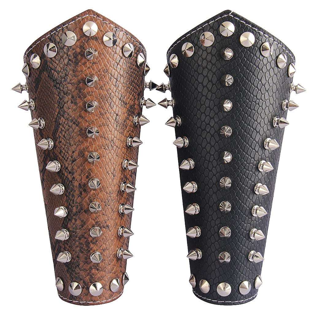GelConnie Leather Bracers Gothic Spike Gauntlets Wristband Medieval Knight Armor Leather Wrist Guard Arm Cuffs Black Arm Guards Armband Halloween Cosplay Costume