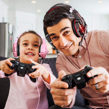 BENGOO Stereo Pro Gaming Headset for PS4, PC, Xbox One Controller, Noise Cancelling Over Ear Headphones with Mic, LED Light, Bass Surround, Soft Memory Earmuffs for Laptop Mac Wii Accessory Kits
