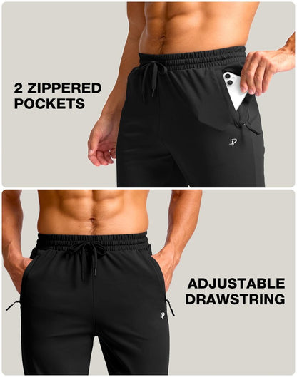 Pudolla Mens Sweatpants Tall with Zipper Pockets Mens Athletic Long Pants Breathable for Travel,Running（Black 36-L