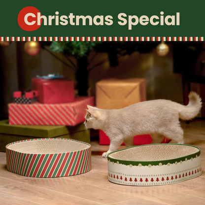 Conlun Cat Scratcher Bed,2 in 1 Oval Cat Scratching Board for Indoor,Scratch Pad Corrugated Cardboard Lounge Bowl Nest Couch Sofas for Kitty Playing&Resting,Ideal forChristmas-Gifts Holiday