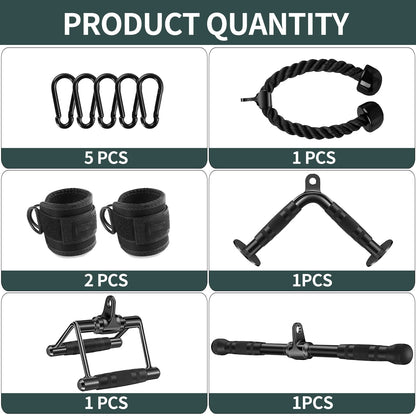WNOEY Cable Attachments for Gym, Cable Machine Attachment Set, LAT Pulldown Attachments, Cable Machine Accessories, Tricep Pull Down Attachment, Home Gym Accessories (11 Pcs Set)