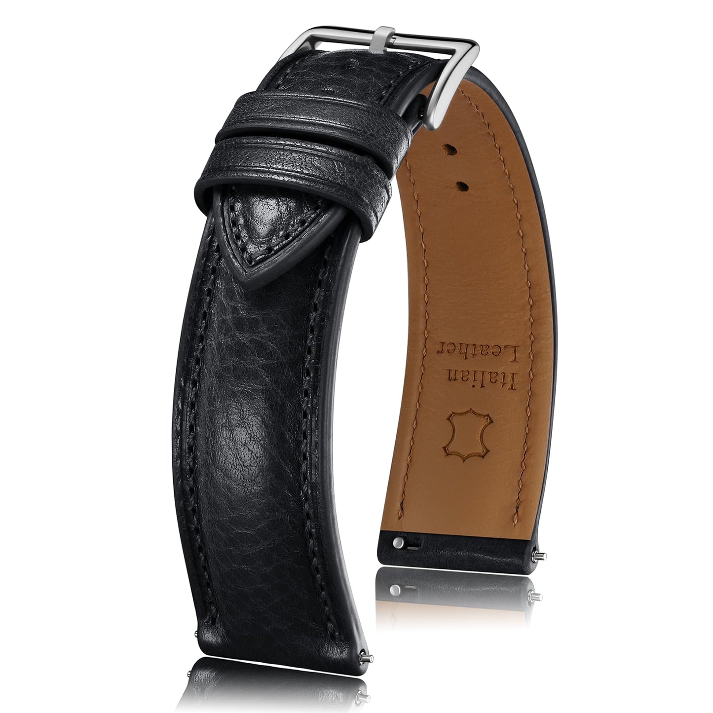 Getalia Italian leather Watch Band Tuscany Natural Vegetable-Tanned Full Grain Genuine Leather, Skin-Safe, Quick Release Replacement Watch Straps for Men and Women Thick and Soft (Black Width-22mm)