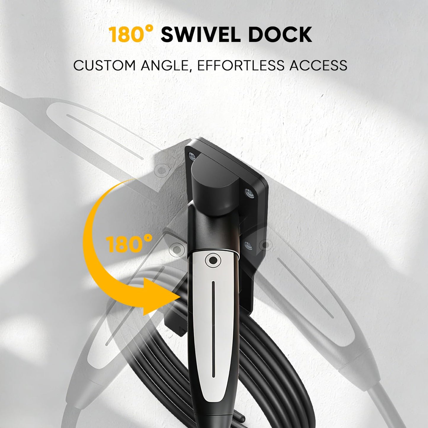 SEVEN SPARTA Charging Cable Holder with 180° Swiveling Holster, Compatible with Tesla Model 3 Model Y Model X Model S Charger Cable Organizer Car Accessories Wall Connector (Black)