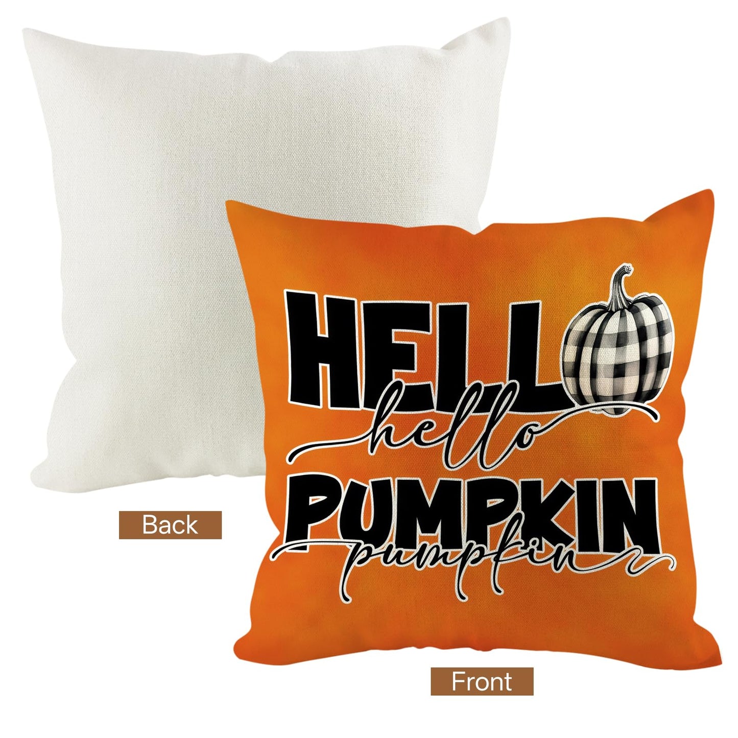HDVUHKI Fall Pumpkin Pillow Covers 16x16 inch Set of 4, Linen Autumn Outdoor Thanksgiving Harvest Farmhouse Buffalo Check Truck Orange Decorations for Sofa Couch