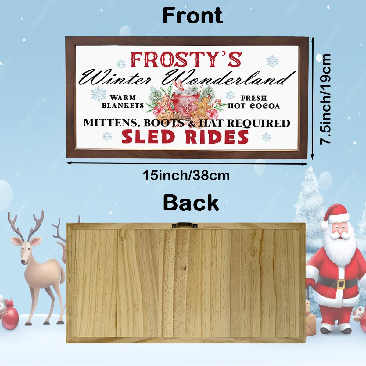 Frosty's Winter Wonderland Sign, Christmas Wall Decor, Winter Home Decor, Christmas Decoration Signs for Home Bar Cafe Decors, Rustic Framed Wooden Plaque 15×7.5×0.3 inches