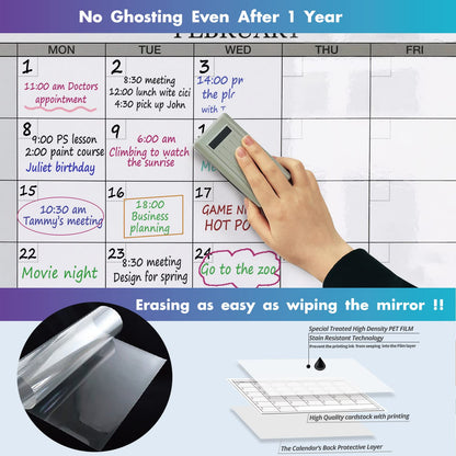 Jumbo Dry Erase Yearly Whiteboard Wall Calendar, 55" x 63", Huge 12 Month Laminated Erasable White Board, Giant Annual Family Schedule Planner, Large Undated Reusable Year Poster