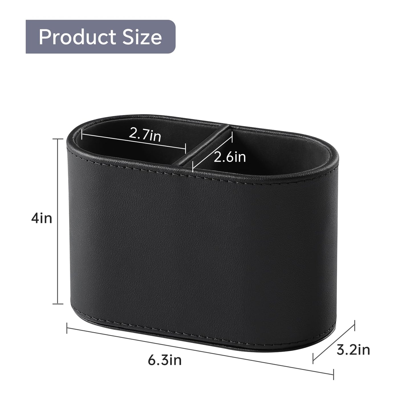 MEIBOOCH PU Leather Pen Holder for Desk, Small Remote Control Holder Pencil Cup Multifunctional Desktop Organizer Caddy for Home School Office Desk Accessories - 2 Compartments (Black)