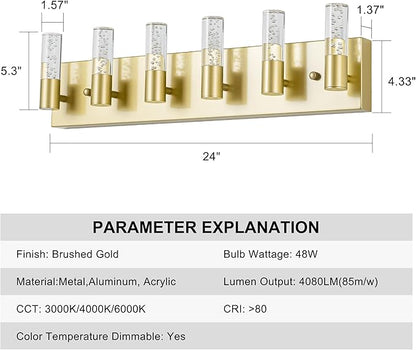 Bathroom Vanity Light Fixtures Over Mirror, Brushed Golden Finish Coating, 6 Light Wall Sconces for Bathroom