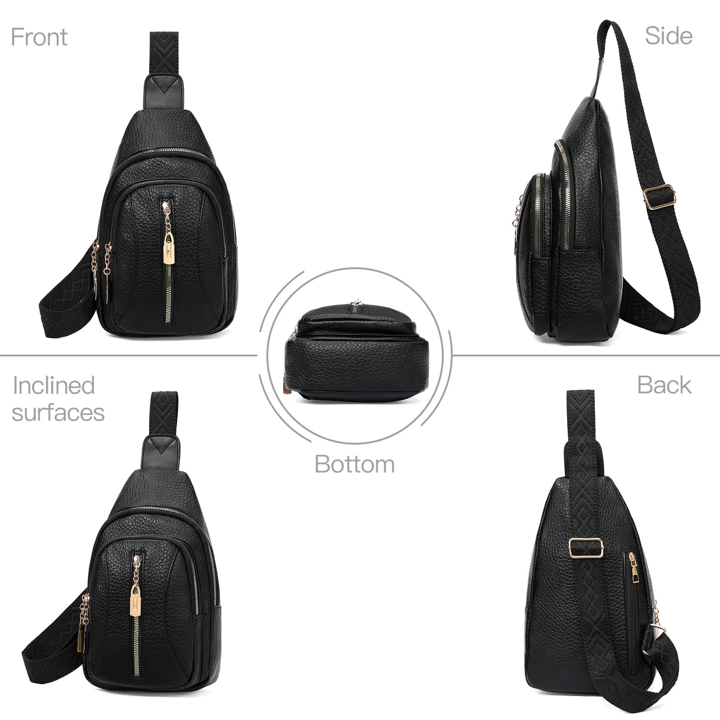 GOIACII Cossbody Bag for Women Sling Bag Anti Theft Travel Purse Fanny Packs Leather Black