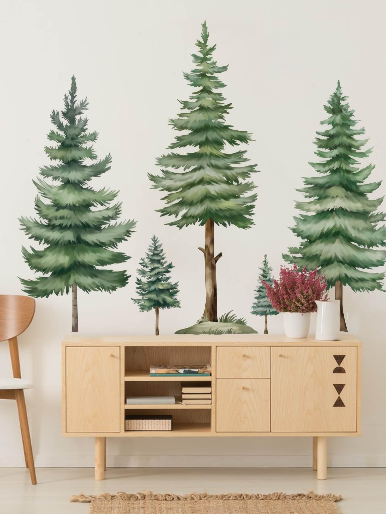 Fir Tree Wall Decals, Large Green Christmas Tree Pine Forest, Peel and Stick Removable Vinyl Wall Stickers for Living Room Bedroom Home Decor