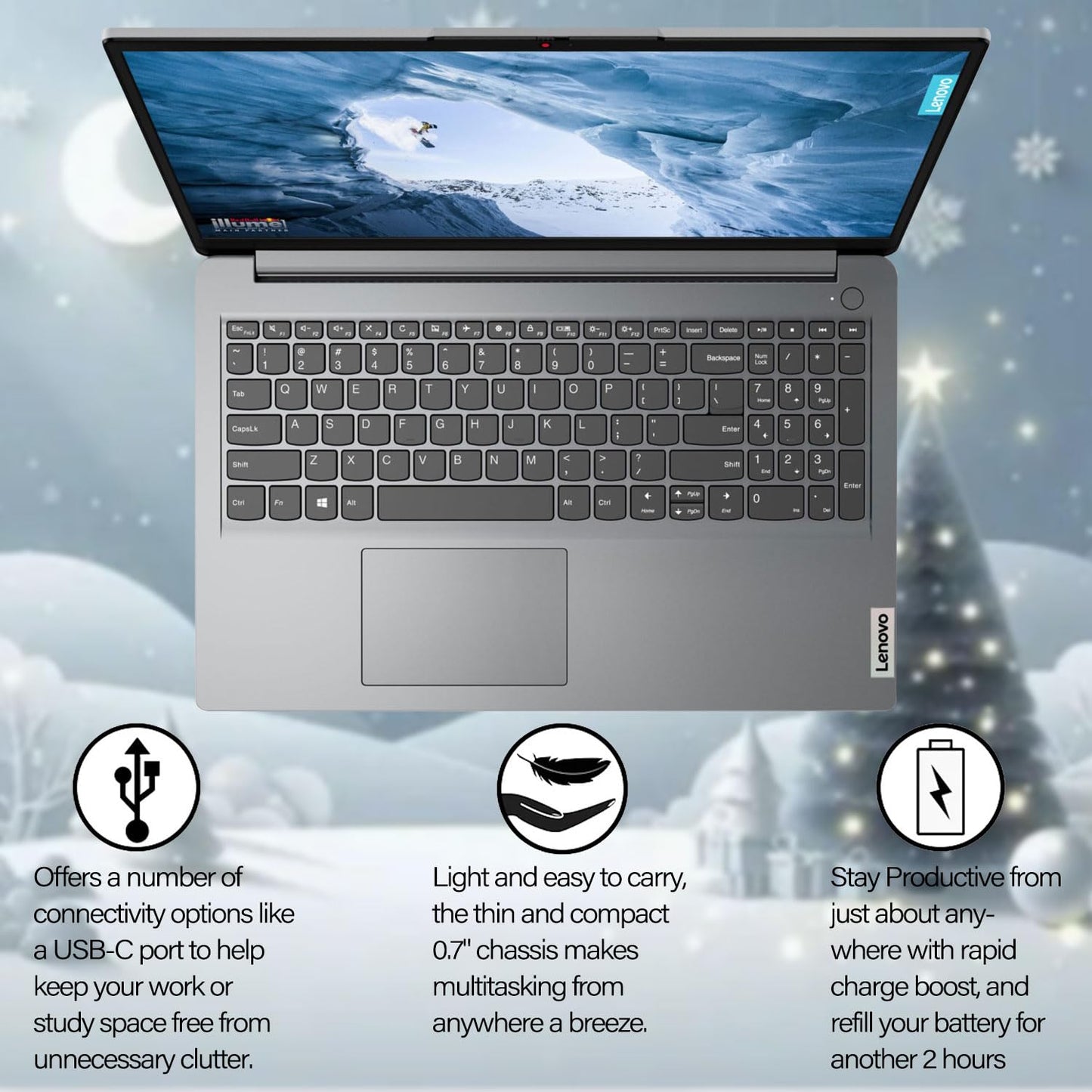 Lenovo AI Home Student Laptop, 15.6" FHD Display, Intel Quad-Cores Processor, 12GB RAM, 128GB + 256GB Storage, 1 Yr Office 365 ADP, HDMI, Wi-Fi 6, Win11 Home, Bundle with Thunderobot Wireless Mouse