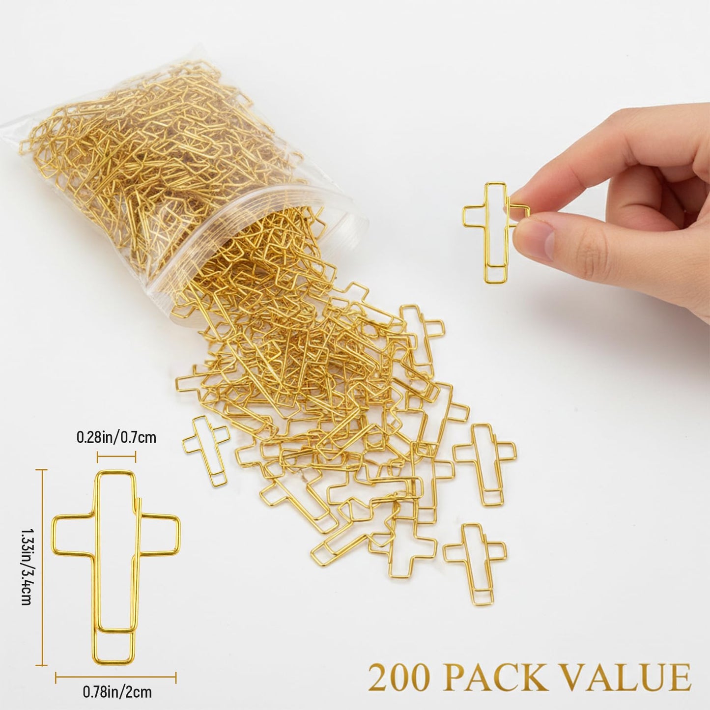 200 Pack Gold Cross Paper Clips, Decorative Paper Clips and Bookmarks for Bible Study, Journaling, Church Office and Home Use