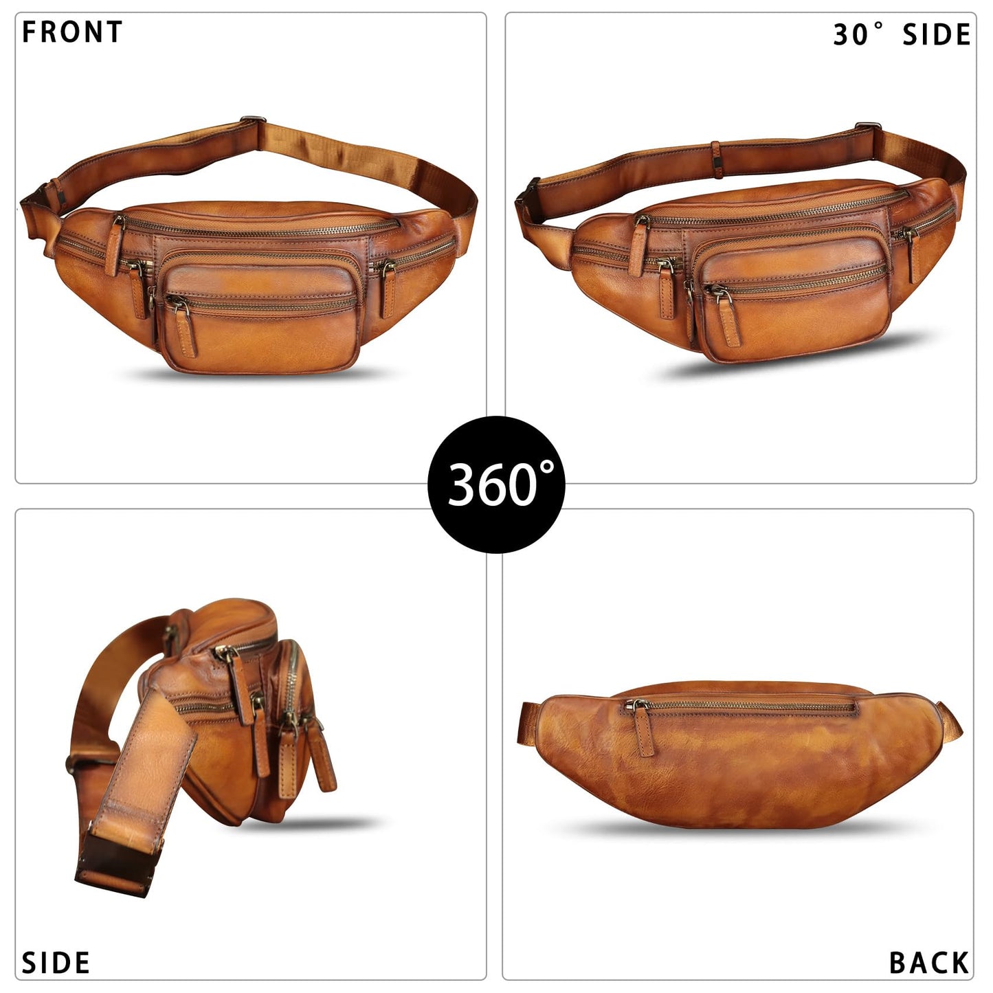 Genuine Leather Fanny Pack for Women and Men Vintage Handmade Leather Waist Bag Sling Bag Backpack Purse Crossbody Bags (Brown)