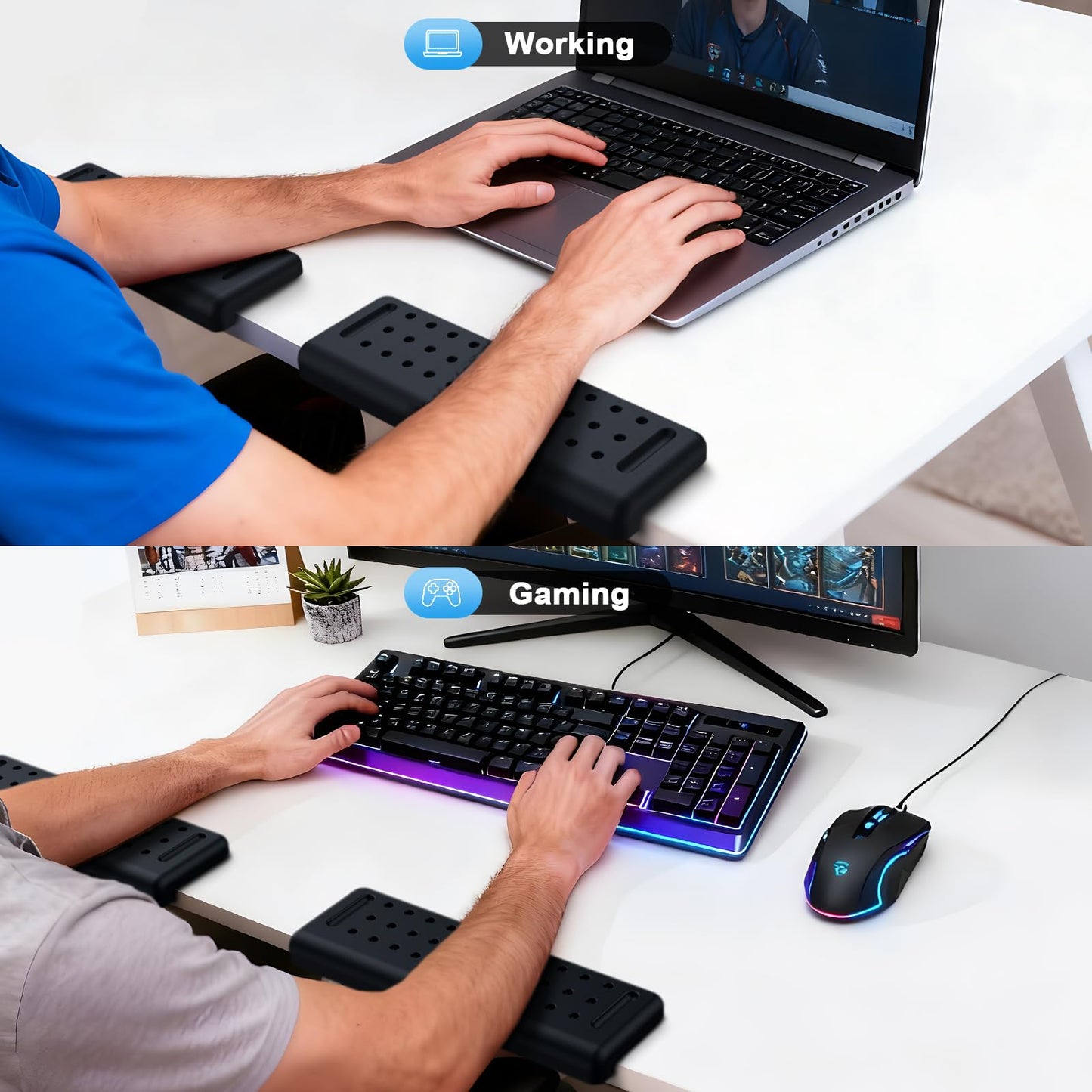 Atdoall Arm Rest for Desk 2-Pack, L-Shaped Desk Elbow Pad with Non-Slip Silicone Base, Memory Foam PU Leather Desk Edge Cushion, Ergonomic Elbow Rest for Office/Computer Gamers
