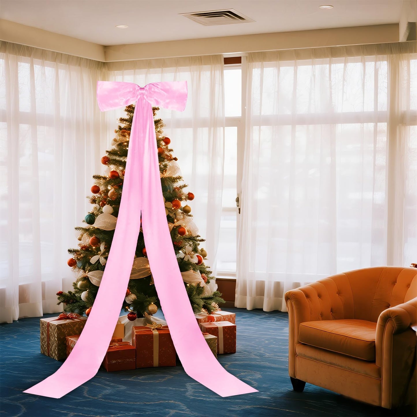 Giant Christmas Tree Bow Topper Big Bow for Christmas Tree Decorations 18X118In Tree Toppers Bows Big Pink Bows for Wedding Birthday Party Wall Backdrop(Pink)