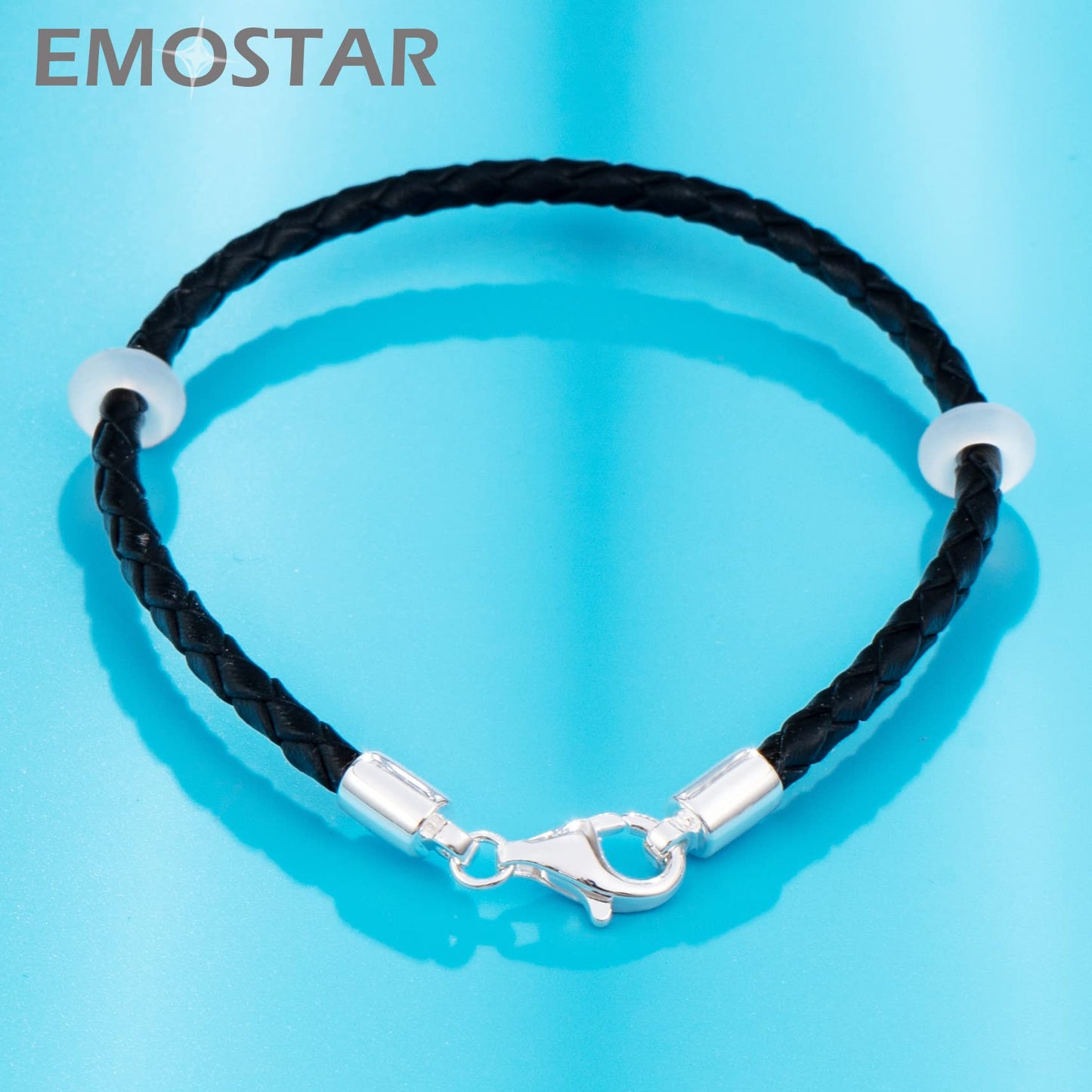 19cm Black Braided Leather Rope Bracelet with 925 Silver Lobster Claw Clasp, Handmade Woven Leather Bracelet fit Pandora Charms Beads, for Valentines Day Making Beads Bracelet Bangle