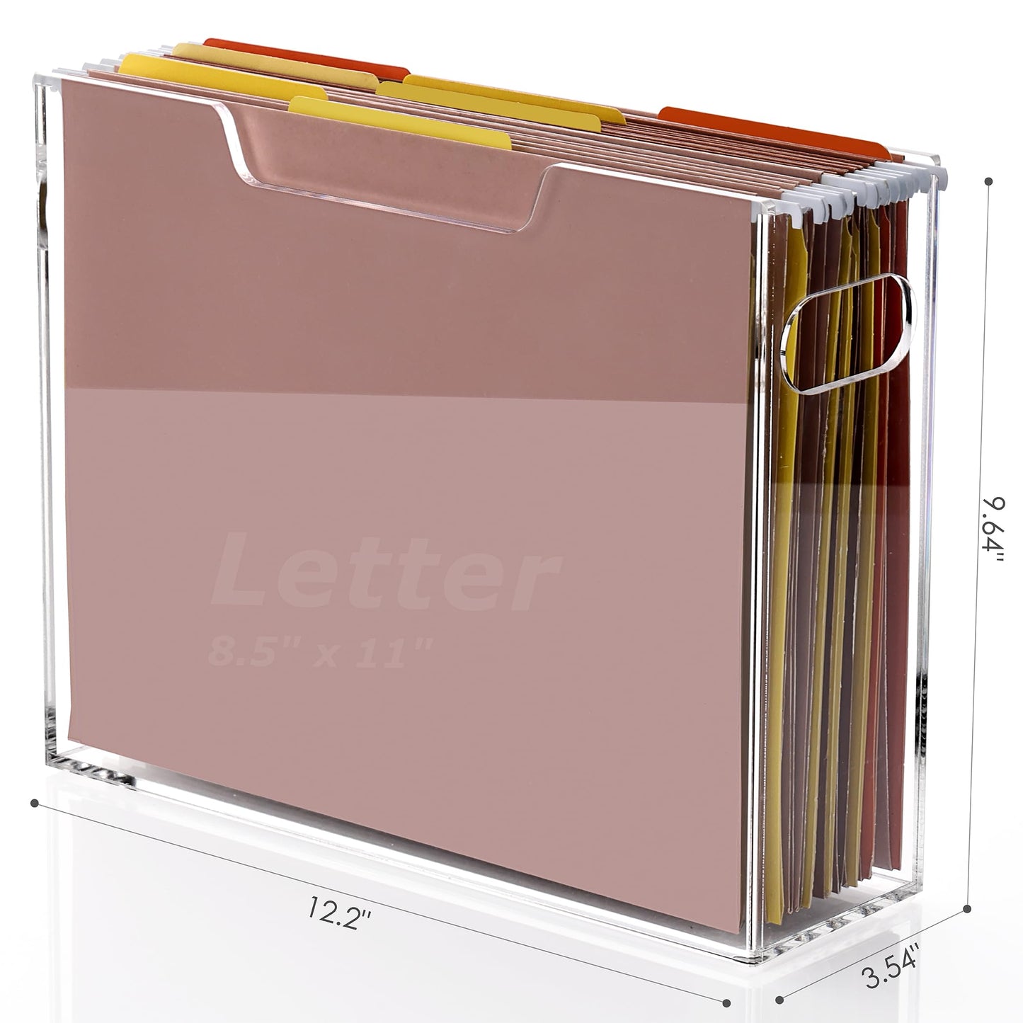DINGHUO Acrylic File Organizer Box Letter Size Hanging File Organizer, Clear Portable File Folder Box with Handle, Filing Crate Bin Holder for Desk, Office, Home, School - 1 Pack