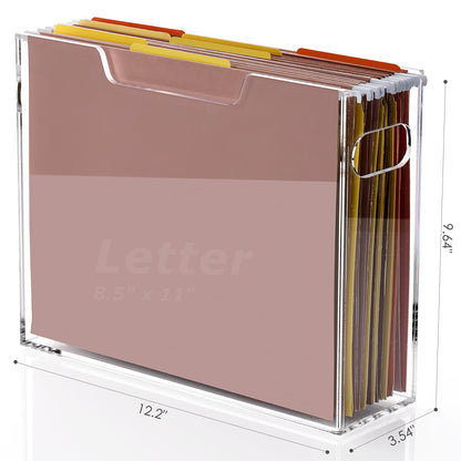 DINGHUO Acrylic File Organizer Box Letter Size Hanging File Organizer, Clear Portable File Folder Box with Handle, Filing Crate Bin Holder for Desk, Office, Home, School - 1 Pack
