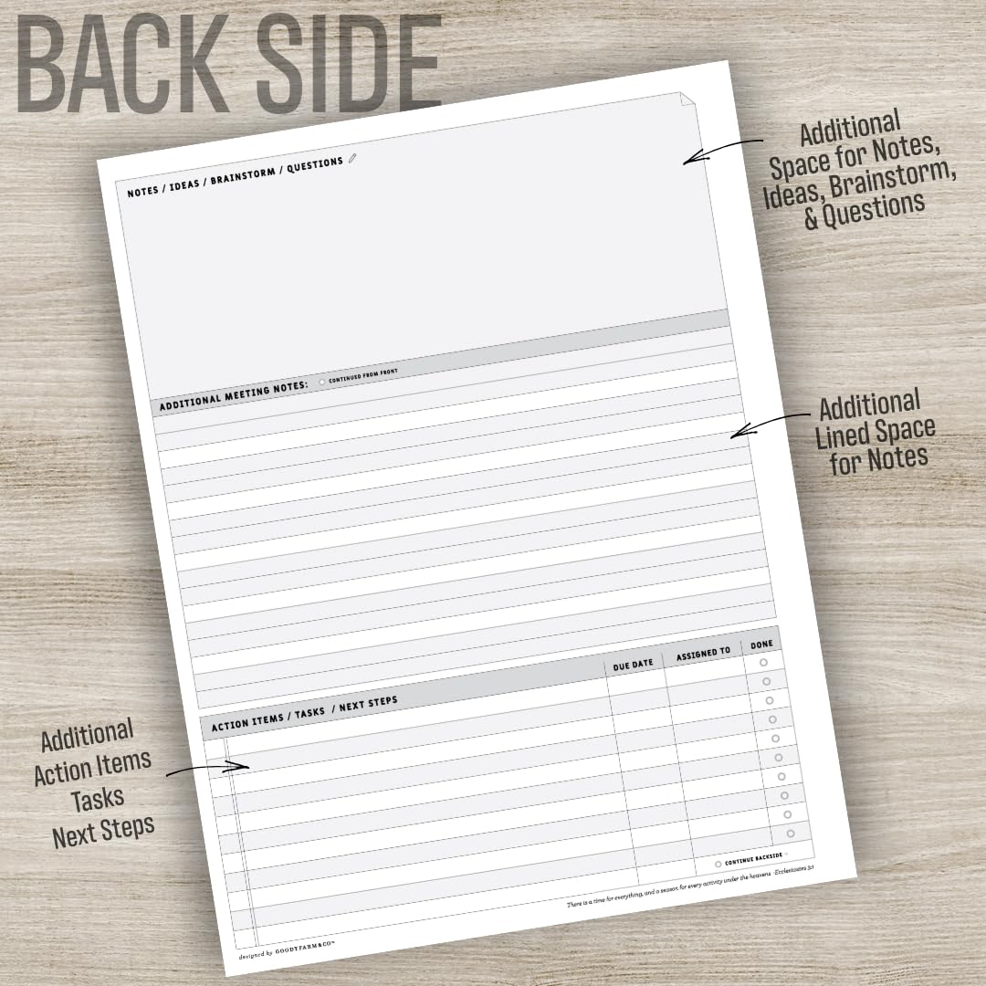 Goody Farm Meeting Notepad - 8.5 x 11-50 Sheets Double Sided Work School Meeting Pad Objectives, Agenda, Notes, Action, Tasks, Project Pads