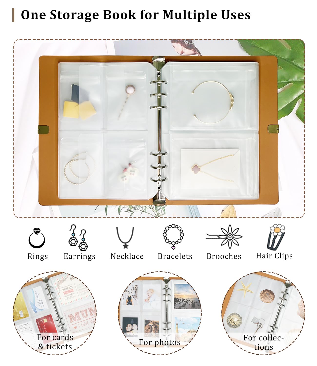 Jewelry Storage Book, Travel Jewelry Organizer with Anti-drop Pockets, Portable PU Leather Earrings Album with Transparent Bags for Rings, Bracelets(70 Grids+70 Anti-Oxidation Bags+10 Necklace Cards)