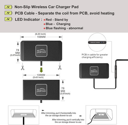 Wireless Charger Car Charging pad,POLMXS 15W Fast Wireless Phone Charger Non Slip Cell Phone Flat Charging mat Compatible with iPhone 11/12/12/14/15 Galaxy S21/S22/S23/24 NOTE10 (30cm Cable)(C2Y)