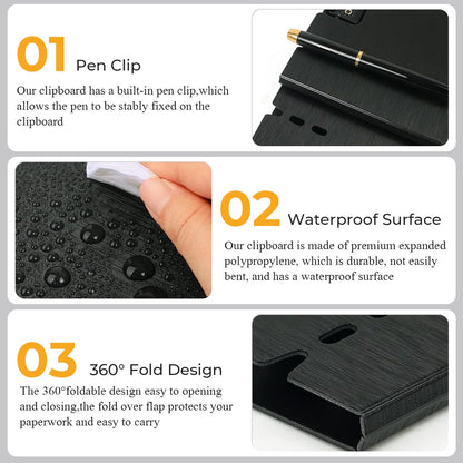 Y YOMA Clipboard Folder, A4 Foldable Plastic Clipboard with Metal Clip, 360° Rotating Cover, Waterproof Work Folder for Home, Office, School, Field Work, Outdoor - 2 Pack, Dark Blue